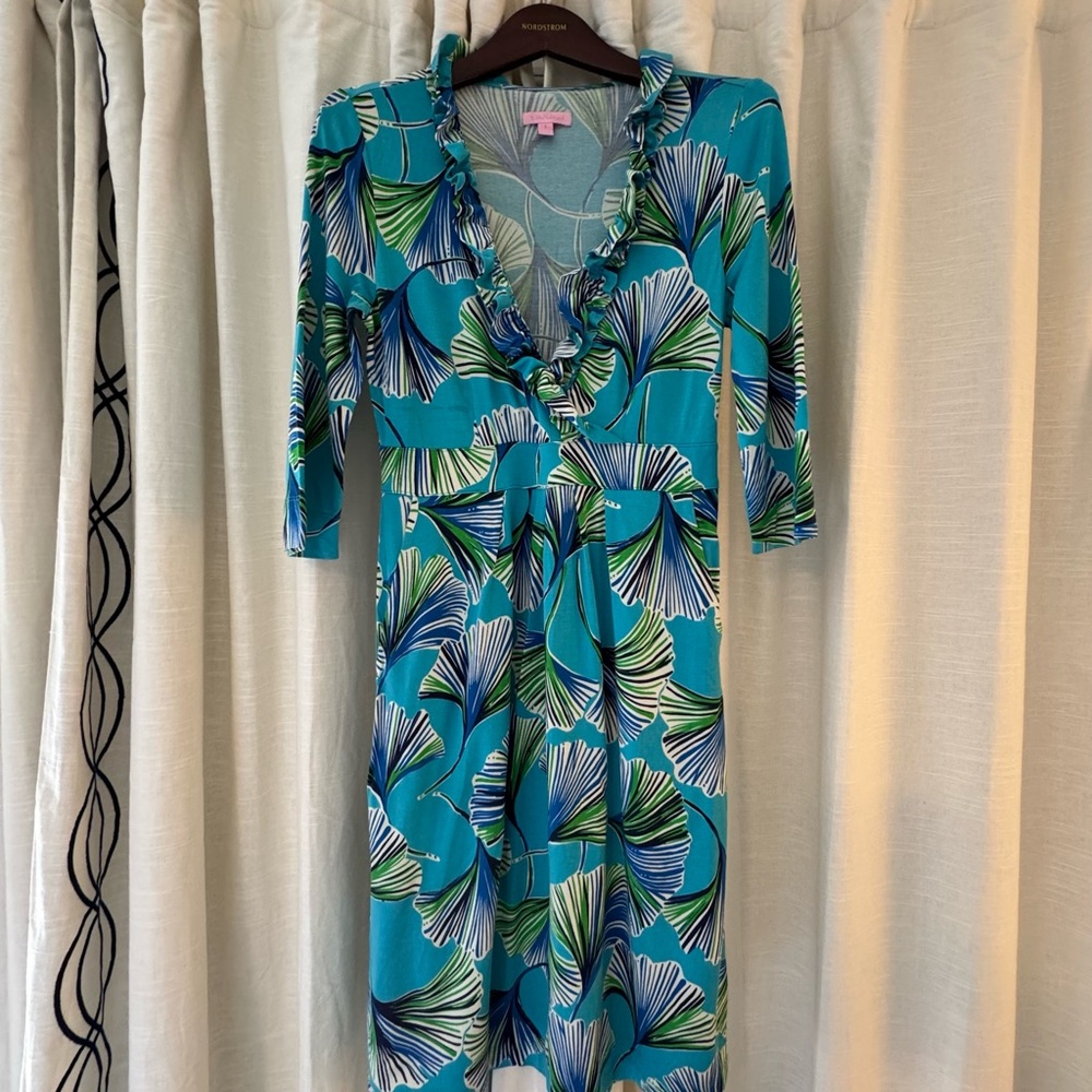 Lilly Pulitzer Blayney Silk Blend Ginko Leaf Print Dress Size S